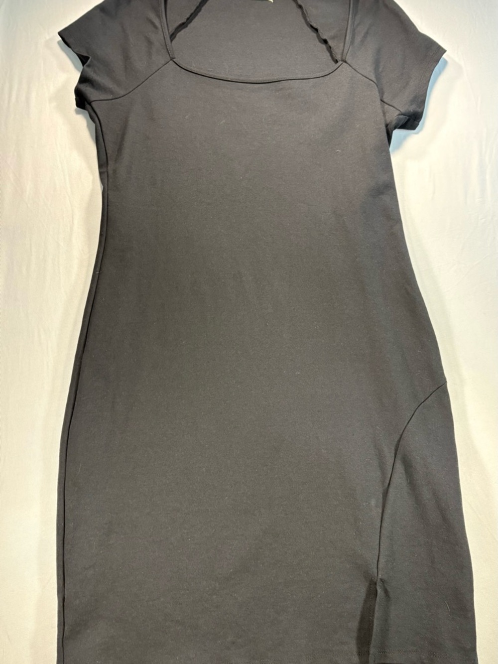 Black Short-Sleeve Mini Dress with Scoop Neck